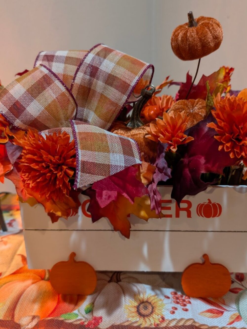 Fall Pumpkin Floral Centerpiece Handmade Tabletop Autumn Decor